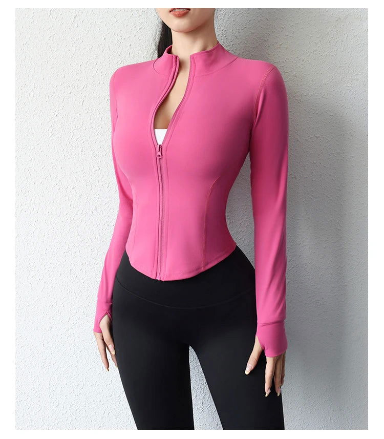 2023 New yoga coat short sports jacket women's fitness clothes slimming body sculpting zipper yoga jacket - Slobuy