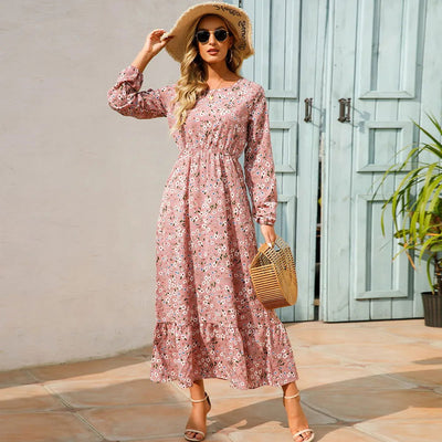 2023 Sping Summer Bohemian Women Maxi Dress Casual Long Sleeve High Waist Beach Woman Chiffon Dresses Floral Vestidoes Mujer New - Slobuy