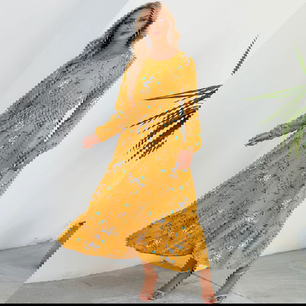 2023 Sping Summer Bohemian Women Maxi Dress Casual Long Sleeve High Waist Beach Woman Chiffon Dresses Floral Vestidoes Mujer New - Slobuy