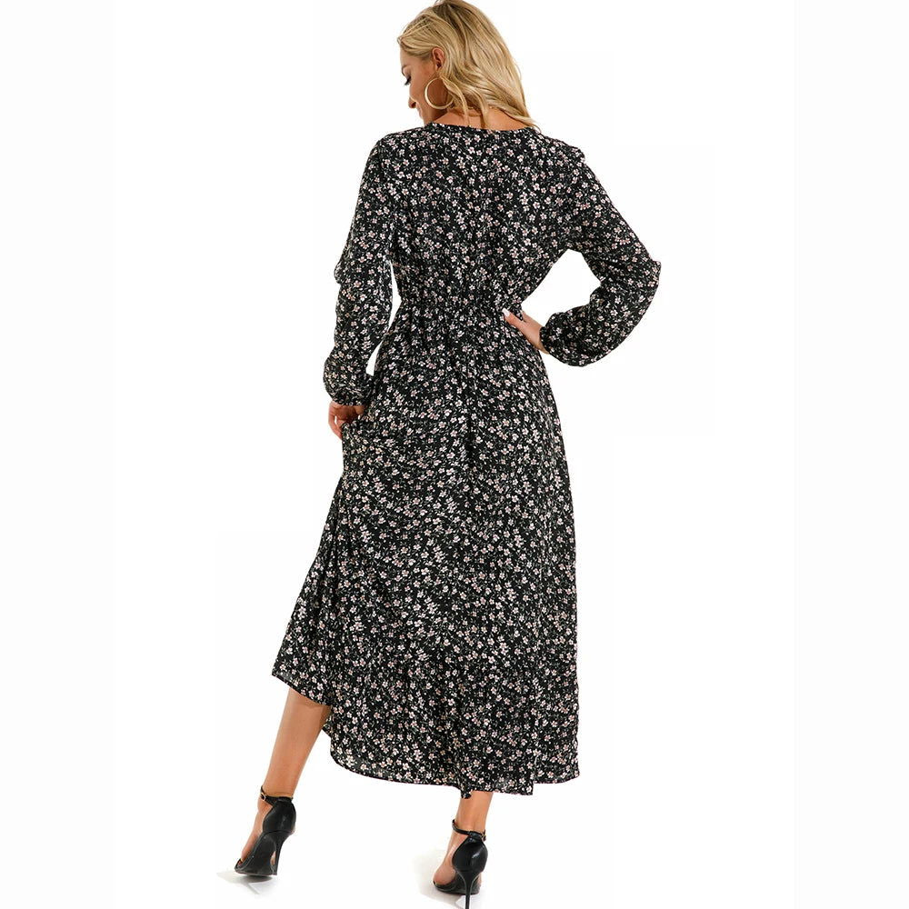2023 Sping Summer Bohemian Women Maxi Dress Casual Long Sleeve High Waist Beach Woman Chiffon Dresses Floral Vestidoes Mujer New - Slobuy