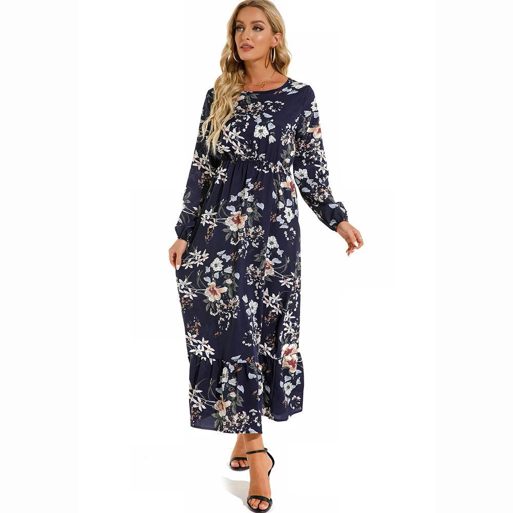2023 Sping Summer Bohemian Women Maxi Dress Casual Long Sleeve High Waist Beach Woman Chiffon Dresses Floral Vestidoes Mujer New - Slobuy