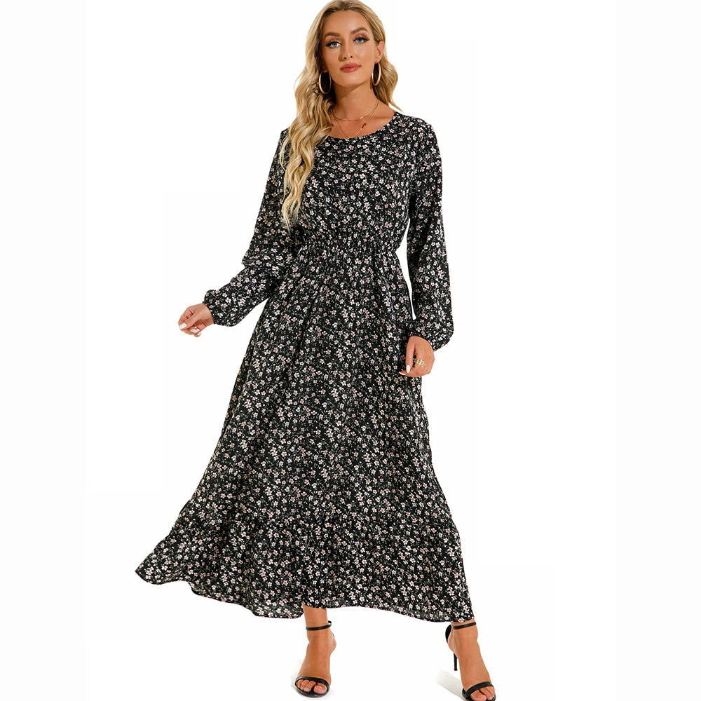 2023 Sping Summer Bohemian Women Maxi Dress Casual Long Sleeve High Waist Beach Woman Chiffon Dresses Floral Vestidoes Mujer New - Slobuy
