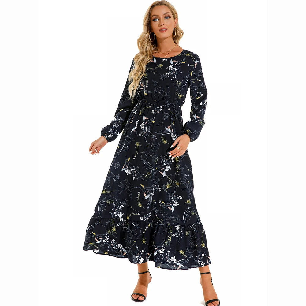 2023 Sping Summer Bohemian Women Maxi Dress Casual Long Sleeve High Waist Beach Woman Chiffon Dresses Floral Vestidoes Mujer New - Slobuy