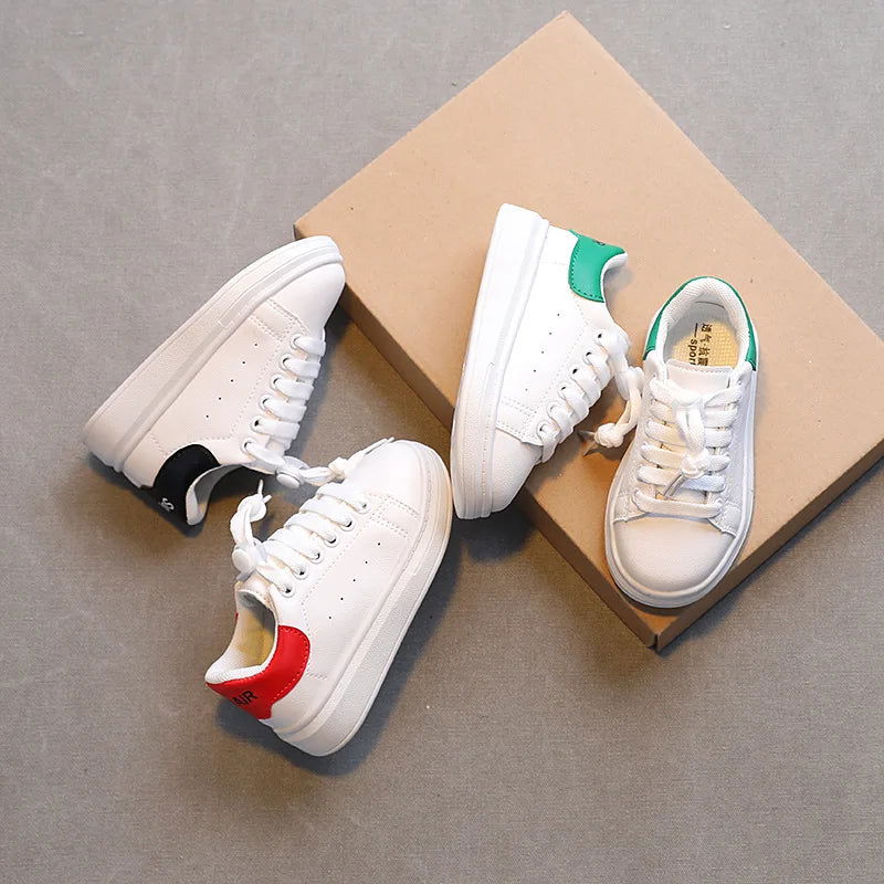 2023 Spring New Children Fashion Soft White Boys Sports Shoes Korean Style Students Lace-up Light Sneakers for Girls Versatile - Slobuy