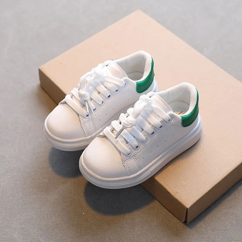 2023 Spring New Children Fashion Soft White Boys Sports Shoes Korean Style Students Lace-up Light Sneakers for Girls Versatile - Slobuy