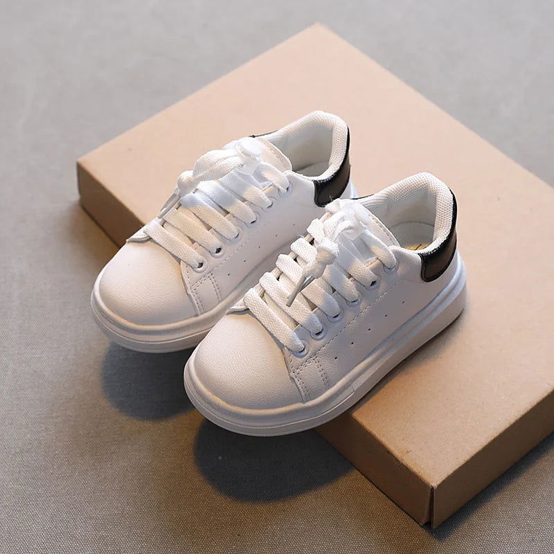 2023 Spring New Children Fashion Soft White Boys Sports Shoes Korean Style Students Lace-up Light Sneakers for Girls Versatile - Slobuy