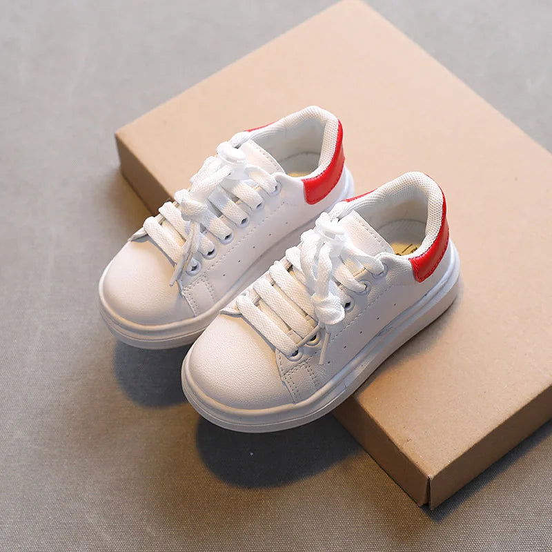 2023 Spring New Children Fashion Soft White Boys Sports Shoes Korean Style Students Lace-up Light Sneakers for Girls Versatile - Slobuy
