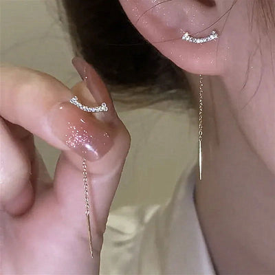 2023 Trendy Long Wire Tassel Thread Chain Climb Star Heart Beads Pendants Drop Earrings Women's Rhinestone  Accessories Jewelry - Slobuy
