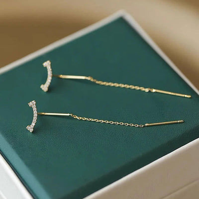 2023 Trendy Long Wire Tassel Thread Chain Climb Star Heart Beads Pendants Drop Earrings Women's Rhinestone  Accessories Jewelry - Slobuy