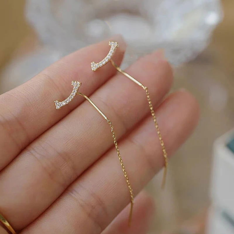 2023 Trendy Long Wire Tassel Thread Chain Climb Star Heart Beads Pendants Drop Earrings Women's Rhinestone  Accessories Jewelry - Slobuy