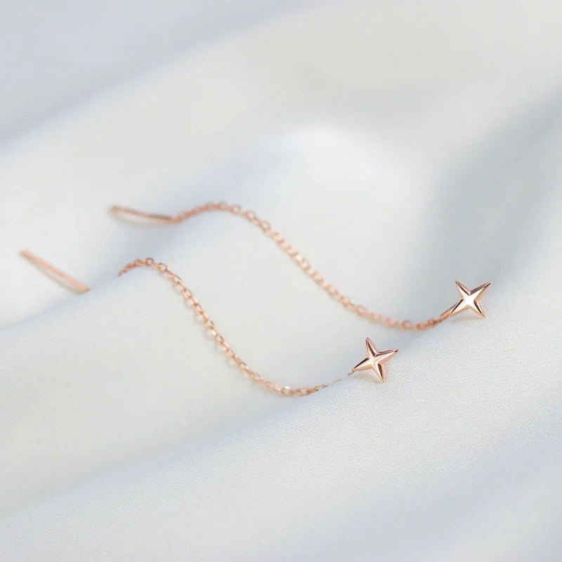 2023 Trendy Long Wire Tassel Thread Chain Climb Star Heart Beads Pendants Drop Earrings Women's Rhinestone  Accessories Jewelry - Slobuy
