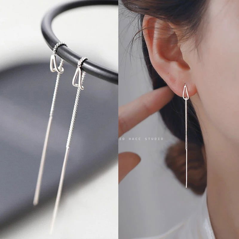 2023 Trendy Long Wire Tassel Thread Chain Climb Star Heart Beads Pendants Drop Earrings Women's Rhinestone  Accessories Jewelry - Slobuy