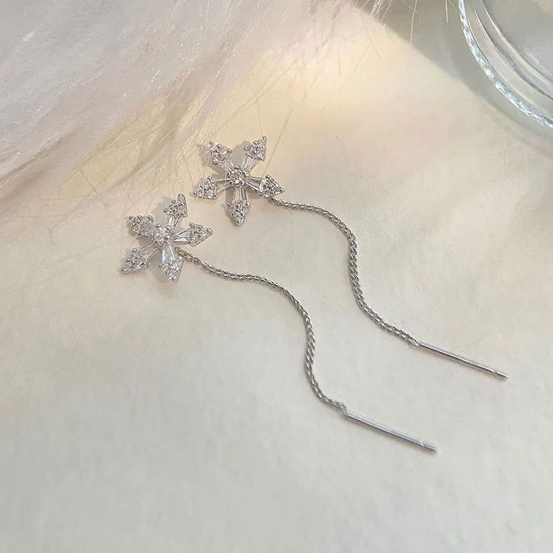 2023 Trendy Long Wire Tassel Thread Chain Climb Star Heart Beads Pendants Drop Earrings Women's Rhinestone  Accessories Jewelry - Slobuy