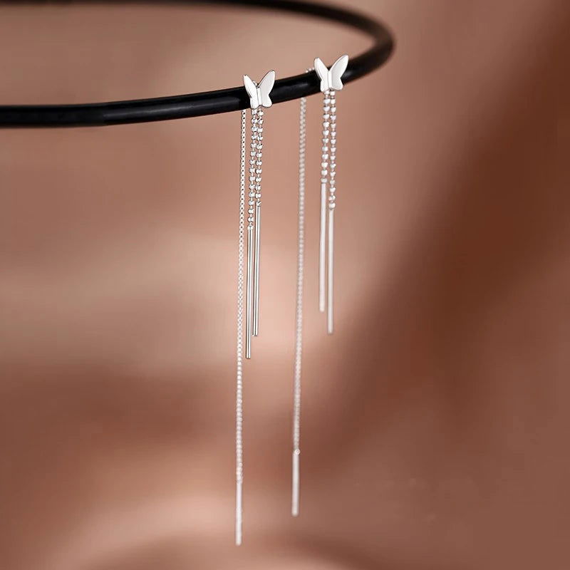 2023 Trendy Long Wire Tassel Thread Chain Climb Star Heart Beads Pendants Drop Earrings Women's Rhinestone  Accessories Jewelry - Slobuy