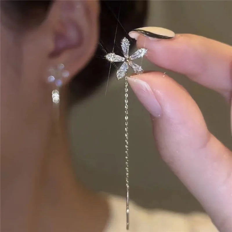 2023 Trendy Long Wire Tassel Thread Chain Climb Star Heart Beads Pendants Drop Earrings Women's Rhinestone  Accessories Jewelry - Slobuy