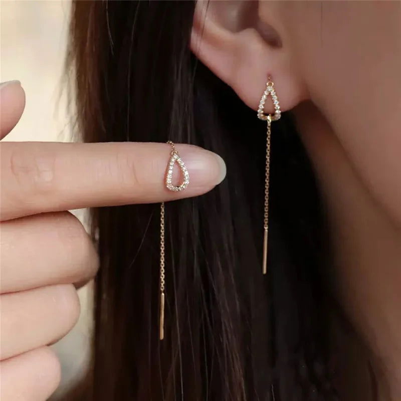 2023 Trendy Long Wire Tassel Thread Chain Climb Star Heart Beads Pendants Drop Earrings Women's Rhinestone  Accessories Jewelry - Slobuy