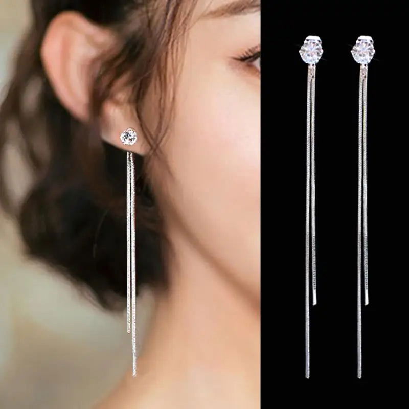 2023 Trendy Long Wire Tassel Thread Chain Climb Star Heart Beads Pendants Drop Earrings Women's Rhinestone  Accessories Jewelry - Slobuy