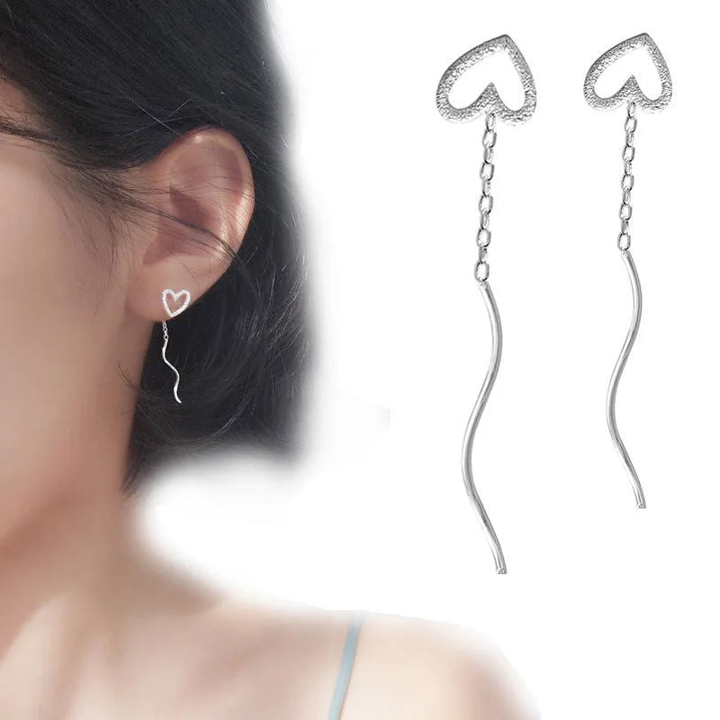 2023 Trendy Long Wire Tassel Thread Chain Climb Star Heart Beads Pendants Drop Earrings Women's Rhinestone  Accessories Jewelry - Slobuy