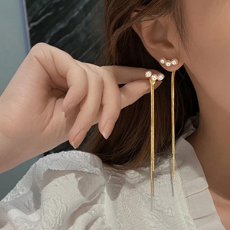 2023 Trendy Long Wire Tassel Thread Chain Climb Star Heart Beads Pendants Drop Earrings Women's Rhinestone  Accessories Jewelry - Slobuy