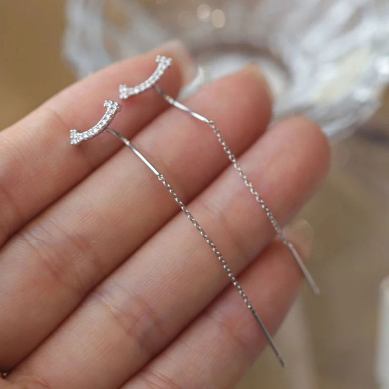 2023 Trendy Long Wire Tassel Thread Chain Climb Star Heart Beads Pendants Drop Earrings Women's Rhinestone  Accessories Jewelry - Slobuy