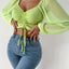 2023 Woman’s Tops Puff Sleeve Sexy Close-Fitting Summer and Spring Lace up V-neck Fashion Solid Color Simple Long Sleeve Hot - Slobuy
