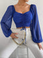 2023 Woman’s Tops Puff Sleeve Sexy Close-Fitting Summer and Spring Lace up V-neck Fashion Solid Color Simple Long Sleeve Hot - Slobuy