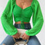 2023 Woman’s Tops Puff Sleeve Sexy Close-Fitting Summer and Spring Lace up V-neck Fashion Solid Color Simple Long Sleeve Hot - Slobuy