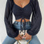 2023 Woman’s Tops Puff Sleeve Sexy Close-Fitting Summer and Spring Lace up V-neck Fashion Solid Color Simple Long Sleeve Hot - Slobuy