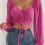 2023 Woman’s Tops Puff Sleeve Sexy Close-Fitting Summer and Spring Lace up V-neck Fashion Solid Color Simple Long Sleeve Hot - Slobuy
