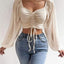2023 Woman’s Tops Puff Sleeve Sexy Close-Fitting Summer and Spring Lace up V-neck Fashion Solid Color Simple Long Sleeve Hot - Slobuy