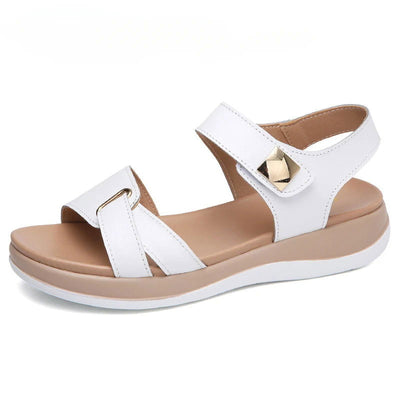2023 Women Female Ladies Mother Genuine Leather Shoes Sandals Flats Soft Hook Loop Korean Bling Summer Beach Size 35-40 - Slobuy