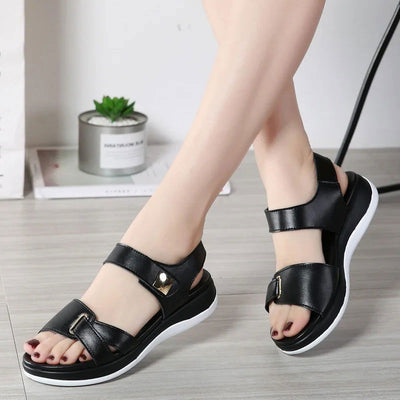 2023 Women Female Ladies Mother Genuine Leather Shoes Sandals Flats Soft Hook Loop Korean Bling Summer Beach Size 35-40 - Slobuy