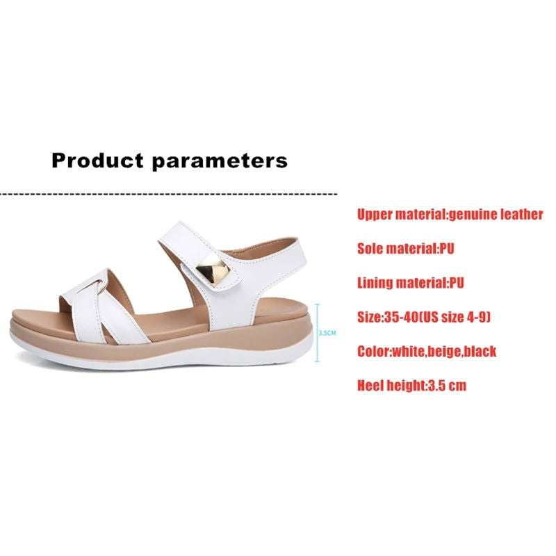 2023 Women Female Ladies Mother Genuine Leather Shoes Sandals Flats Soft Hook Loop Korean Bling Summer Beach Size 35-40 - Slobuy