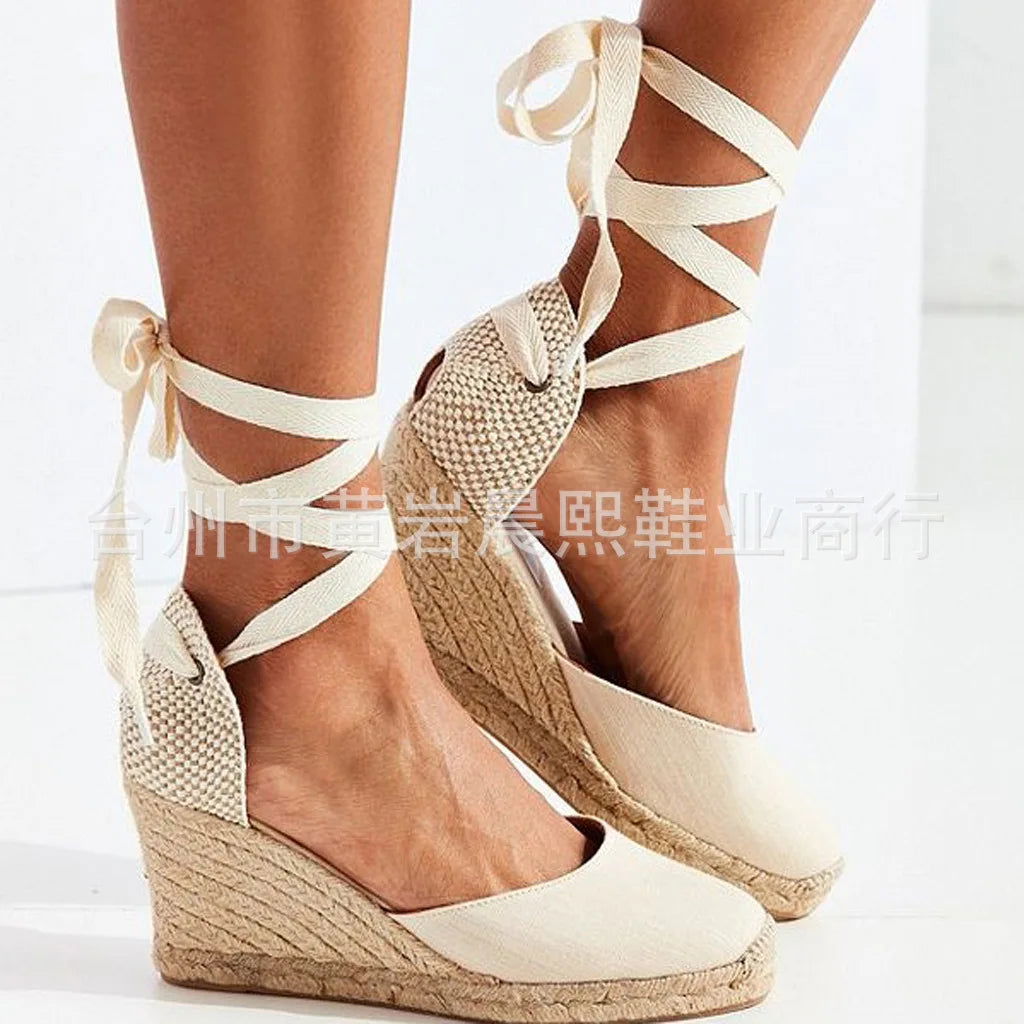 2023 Women's Espadrille Ankle Strap Sandals Comfortable Slippers Ladies Womens Casual Shoes Breathable Flax Hemp Canvas Pumps - Slobuy