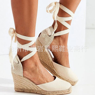 2023 Women's Espadrille Ankle Strap Sandals Comfortable Slippers Ladies Womens Casual Shoes Breathable Flax Hemp Canvas Pumps - Slobuy