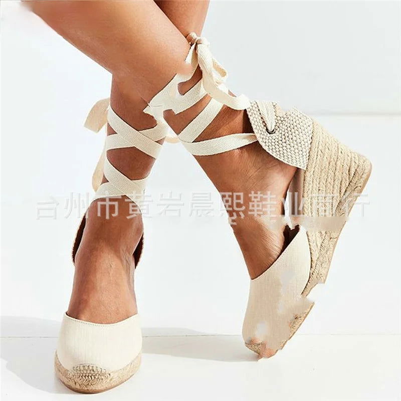 2023 Women's Espadrille Ankle Strap Sandals Comfortable Slippers Ladies Womens Casual Shoes Breathable Flax Hemp Canvas Pumps - Slobuy