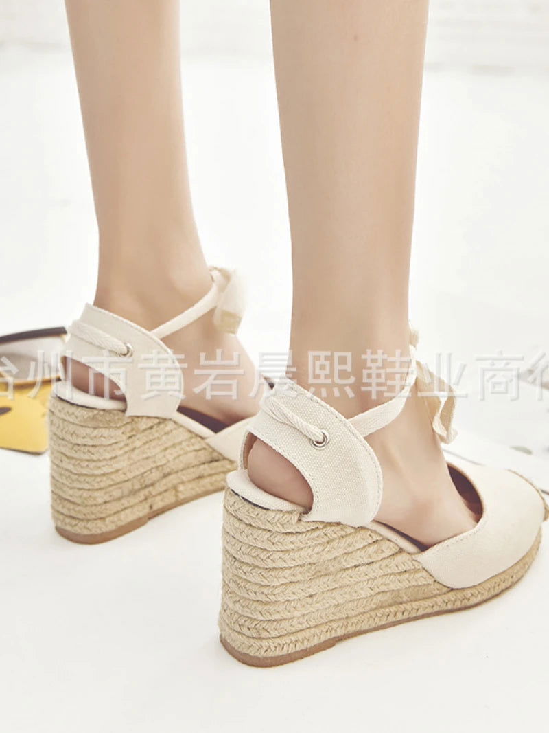 2023 Women's Espadrille Ankle Strap Sandals Comfortable Slippers Ladies Womens Casual Shoes Breathable Flax Hemp Canvas Pumps - Slobuy