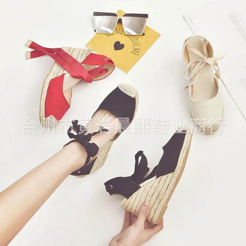 2023 Women's Espadrille Ankle Strap Sandals Comfortable Slippers Ladies Womens Casual Shoes Breathable Flax Hemp Canvas Pumps - Slobuy