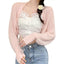 2023 Women's Open Front Bolero Shrug Long Sleeve Solid Color Sun Protection Knit Cropped Cardigan - Slobuy