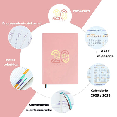 2024-2025 Planner Notebook Monthly Calendar - Jul. 2024 - Jun. 2025 Diary Schedule Soft Leather Paper Office School Stationery - Slobuy