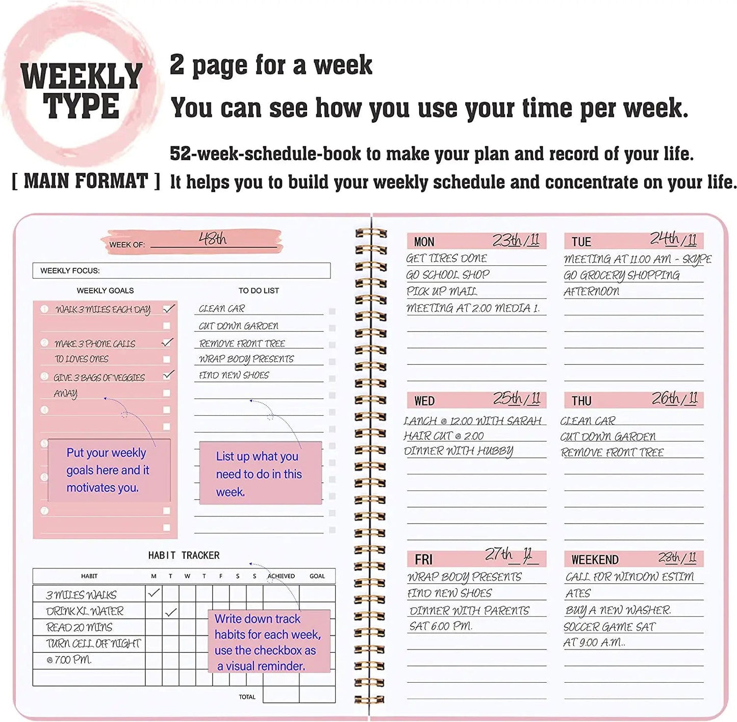 2024 A5 Agenda Planner Notebook Diary Weekly Planner Goal Habit Schedules Journal Notebooks For School Stationery Office - Slobuy