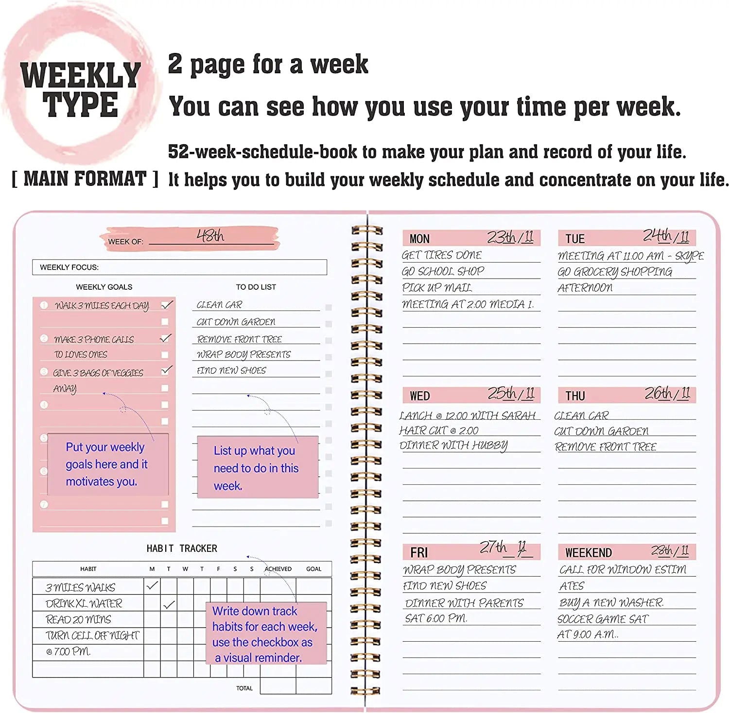 2024 A5 Agenda Planner Notebook Diary Weekly Planner Goal Habit Schedules Journal Notebooks For School Stationery Office - Slobuy