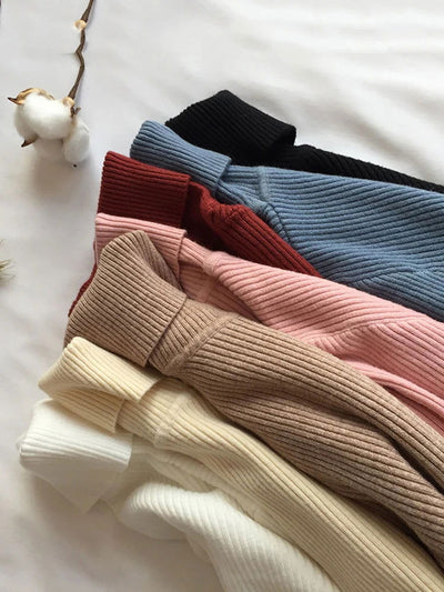 2024 Autumn Winter Thick Sweater Women Knitted Ribbed Pullover Sweater Long Sleeve Turtleneck Slim Jumper Soft Warm Pull Femme - Slobuy