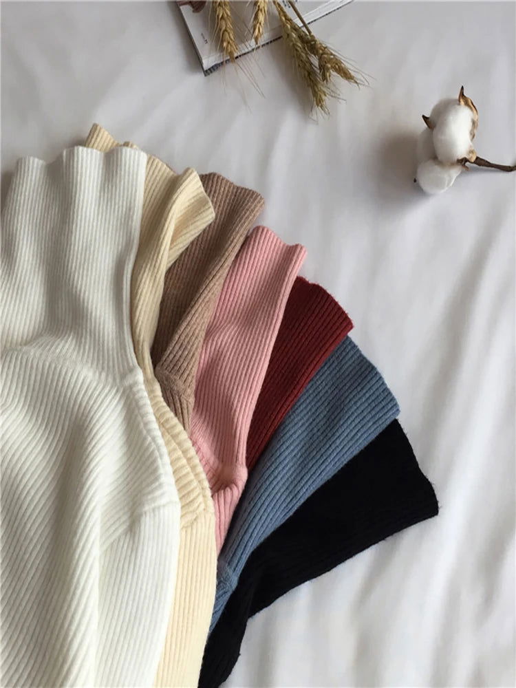 2024 Autumn Winter Thick Sweater Women Knitted Ribbed Pullover Sweater Long Sleeve Turtleneck Slim Jumper Soft Warm Pull Femme - Slobuy