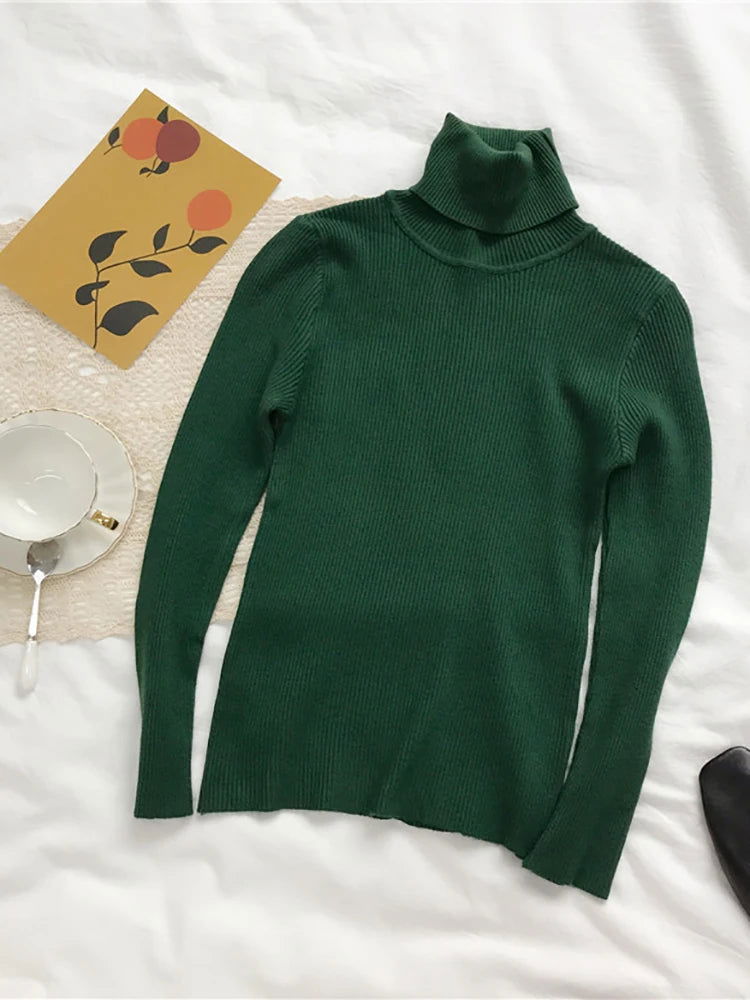 2024 Autumn Winter Thick Sweater Women Knitted Ribbed Pullover Sweater Long Sleeve Turtleneck Slim Jumper Soft Warm Pull Femme - Slobuy