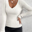2024 Autumn Winter Women Solid Rib Knit V Neck Stripe Pull Sweater Femme Y2k Long Sleeve Pullover Jersey Tops Fashion Clothes - Slobuy