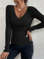 2024 Autumn Winter Women Solid Rib Knit V Neck Stripe Pull Sweater Femme Y2k Long Sleeve Pullover Jersey Tops Fashion Clothes - Slobuy