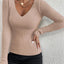 2024 Autumn Winter Women Solid Rib Knit V Neck Stripe Pull Sweater Femme Y2k Long Sleeve Pullover Jersey Tops Fashion Clothes - Slobuy