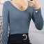 2024 Autumn Winter Women Solid Rib Knit V Neck Stripe Pull Sweater Femme Y2k Long Sleeve Pullover Jersey Tops Fashion Clothes - Slobuy
