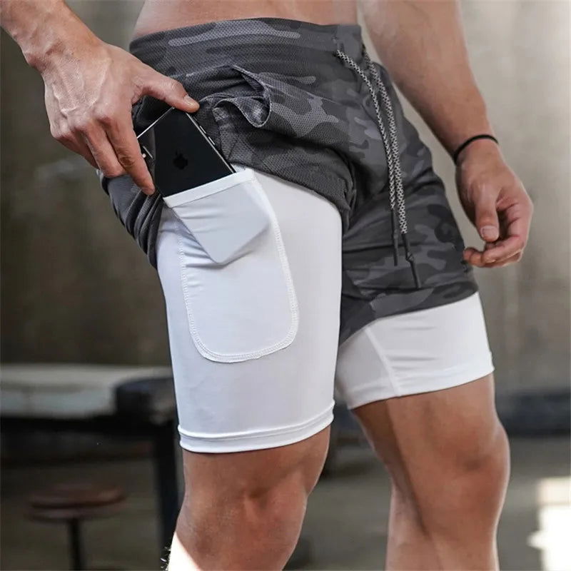 2024 Camo Running Shorts Men 2 In 1 Double-deck Quick Dry GYM Sport Shorts Fitness Jogging Workout Shorts Men Sports Short Pants - Slobuy